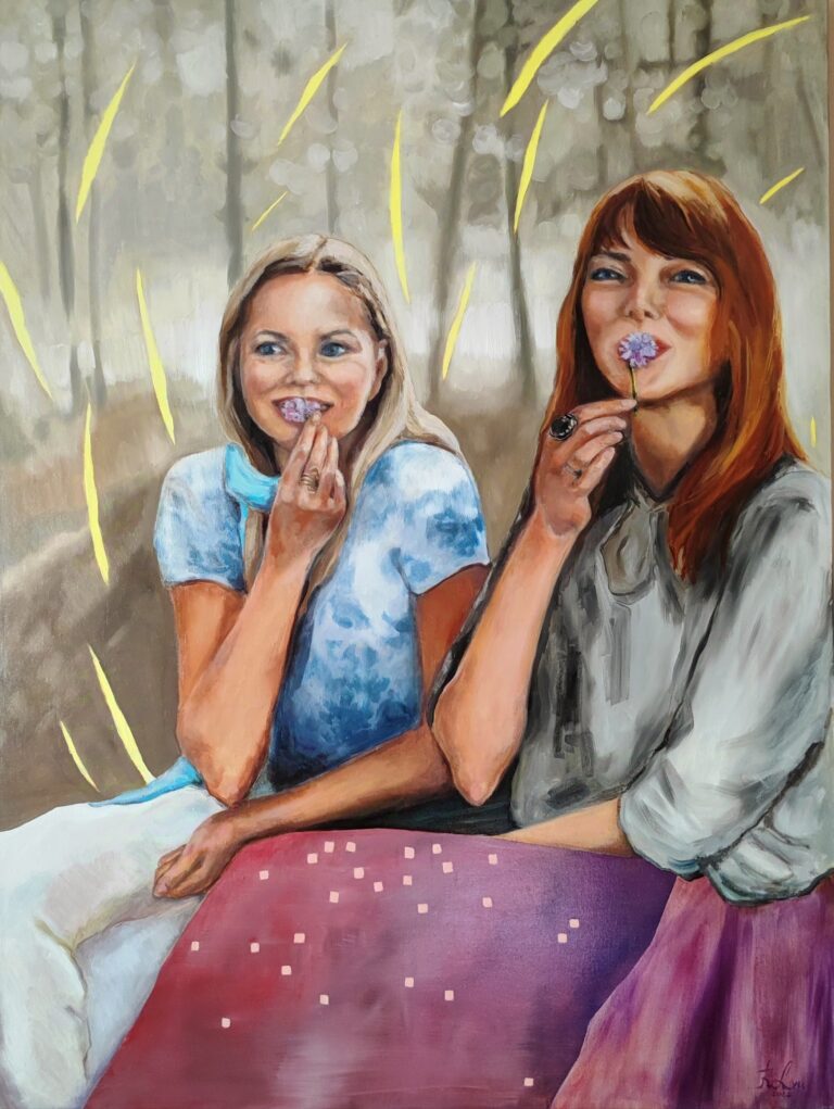 Rūtos Levulienės paveikslas Moterys su žiedeliais